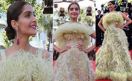 Indian actress Sonam Kapoor poses as she arrives for the screening of the film 'Inside Out' at the 68th Cannes Film Festival in Cannes, southeastern France, on May 18, 2015. (AFP)