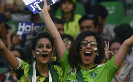 Pakistan's cricket fans enjoy the first International T20 cricket match between Pakistan and Zimbabwe cricket teams at the Gaddafi Cricket Stadium in Lahore on May 22, 2015.  (AFP)