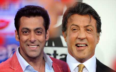 Hollywood actor Sylvester Stallone (R) impressed with Indian actor Salman Khan's fan following. (Agencies)