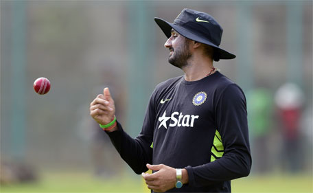 Indian cricketer Harbhajan Singh juggles the ball during a practice session at the Sher-e-Bangla National Cricket Stadium in Dhaka on June 8, 2015, ahead of the first Test match against Bangladesh. (AFP)