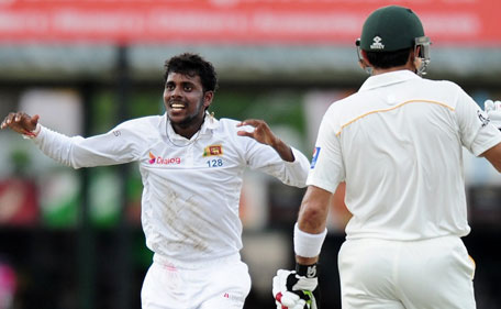 Sri Lanka spinner Tharindu Kaushal claimed five wickets on day one of the 2nd Test Sri Lanka v Pakistan at P Sara Oval in Colombo, June 25, 2015. (AFP)