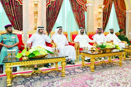 Sheikh Mohammed at the meeting in Zabeel Palace. Sheikh Hamdan bin Mohammed, Lt. Gen. Sheikh Saif bin Zayed Al Nahyan and Sheikh Ammar bin Humaid Al Nuaimi also attended (Pic: Al Bayan)
