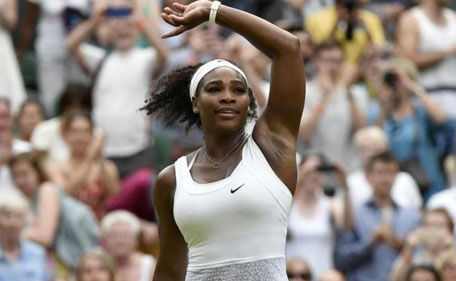 Serena Williams of the USA. celebrates after winning her match against Timea Babos of Hungary at the Wimbledon Tennis Championships in London, July 1, 2015. (Reuters)