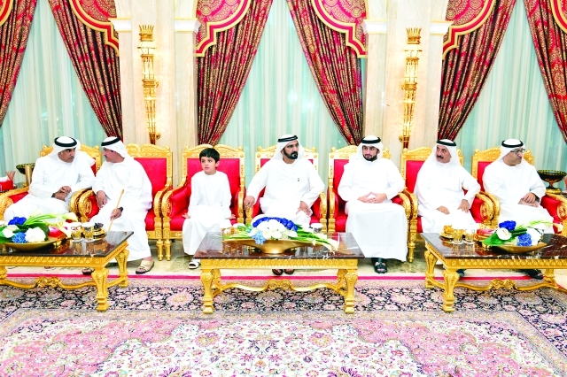 Sheikh Mohammed exchanged greetings with members of the National Olympic Committee, Chairman and members of the General Authority for Youth and Sports Welfare, heads and deputy heads of sports associations and heads of sports clubs in the country. (Pic: Al Bayan)