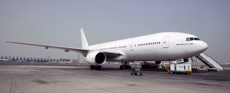 The Boeing 777-200 on the tarmac prior to its final journey to Arizona. (Supplied)