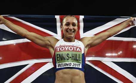 Britain's Jessica Ennis-Hill reacts after the 800 metres the women's heptathlon athletics event at the 2015 IAAF World Championships at the 'Bird's Nest'  National Stadium in Beijing on August 23, 2015.  (AFP)