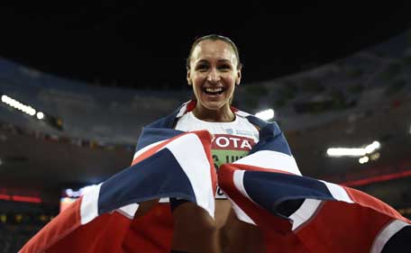 Britain's Jessica Ennis-Hill celebrates after winning the women's heptathlon athletics event at the 2015 IAAF World Championships at the 'Bird's Nest' National Stadium in Beijing on August 23, 2015. (AFP)
