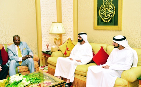 Sheikh Mohammed bin Rashid Al Maktoum meets President of Guinea in Dubai on Tuesday (Al Bayan)