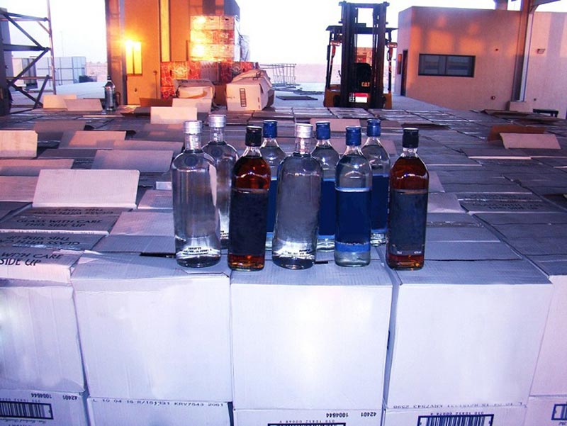 Alcohol bottles seized from a truck at Al Ghuwaifat border post in Abu Dhabi recently. (Supplied)