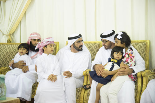 Sheikh Mohammed bin Rashid Al Maktoum and Sheikh Mohamed bin Zayed Al Nahyan offer condolences to the family of martyr Ali Hassan Mohammed al Shehhi (Wam)