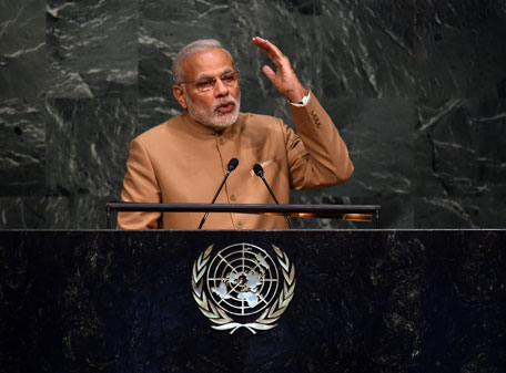 Narendra Modi, Prime Minister of the Republic of India speaks the United Nations Sustainable Development Summit to the at the United Nations General Assembly in New York September 25, 2015.  (AFP)