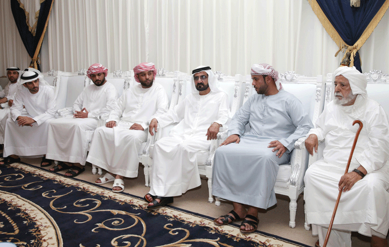 Sheikh Mohammed bin Rashid Al Maktoum and Sheikh Hamdan bin Mohammed Al Maktoum offered condolences on the death of martyr Saeed Mohammed Abdullah Al Mazrouie on Tuesday. (Wam)