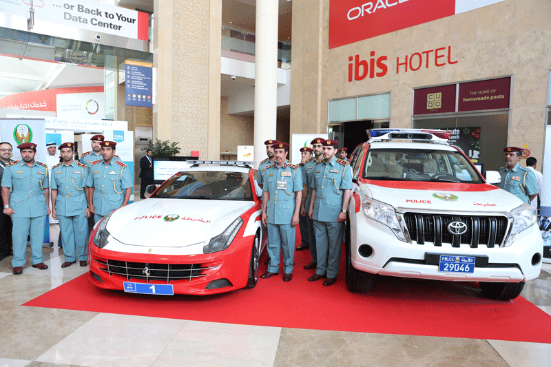 Ajman Police launched a Ferrari luxury patrol car, equipped with the latest smart security technologies, at Gitex Technology Week 2015. (Supplied)
