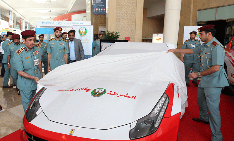 Ajman Police launched a Ferrari luxury patrol car, equipped with the latest smart security technologies, at Gitex Technology Week 2015. (Supplied)