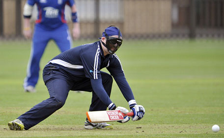 Hamish Mackenzie of Australia bats during the 3rd ODI match between England Blind Squad and Australia Blind Squad at Warwick School on June 2, 2012 in Warwick, England. (Getty Images)