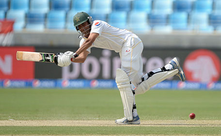 Younis Khan of Pakistan bats during the 2nd Test match between Pakistan and England at Dubai Cricket Stadium on October 22, 2015 in Dubai, United Arab Emirates. (Getty Images)