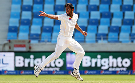 Pakistan's Wahab Riaz celebrates taking the wicket of England's Jos Buttler (not pictured) during the Pakistan v England Second Test at Dubai International Stadium, United Arab Emirates on 24/10/15. (Reuters)