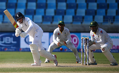 England's Joe Root plays a shot during the fourth day of the second Test cricket match between Pakistan and England in Dubai on October 25, 2015. (AFP)