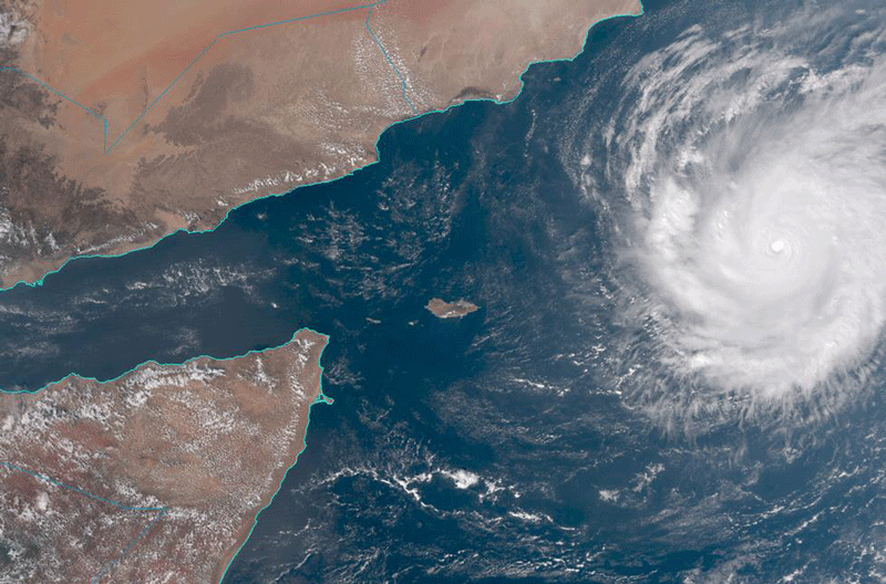 This satellite image captured by NOAA on Saturday October 30, 2015 shows Tropical Cyclone Chapala, it nears the Arabian peninsula. (NOAA via AP)