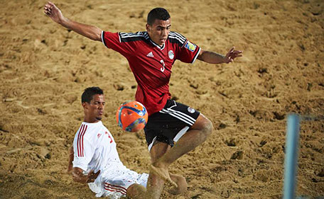 Action from the match between UAE and Egypt in the Beach Soccer Intercontinental Cup Dubai 2015 on Tuesday. (Supplied)