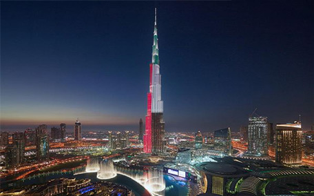 Hamdan shares 'Burj Khalifa dressed in UAE Flag'. (Pic: Fazza (@faz3) Instagram)