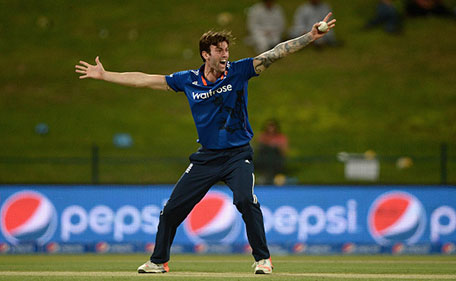 Reece Topley of England successfully appeals for the wicket of Bilal Asif of Pakistan during the 1st One Day International between Pakistan and England at Zayed Cricket Stadium on November 11, 2015 in Abu Dhabi, United Arab Emirates. (Getty Images)