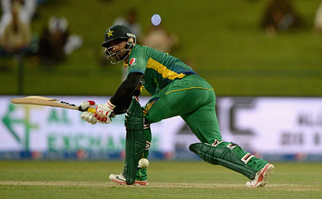 Mohammad Hafeez of Pakistan bats during the 1st One Day International between Pakistan and England at Zayed Cricket Stadium on November 11, 2015 in Abu Dhabi, United Arab Emirates. (Getty Images)