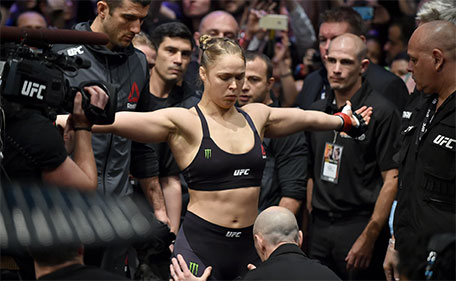 Ronda Rousey of the US prepares to take to the octagon for the UFC bantamweight title fight against compatriot Holly Holm in Melbourne on November 15, 2015. (AFP)