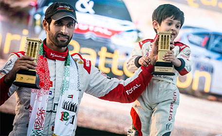 Sheikh Khalid Bin Faisal Al Qassimi savouring his third Dubai International Rally win. (Supplied)
