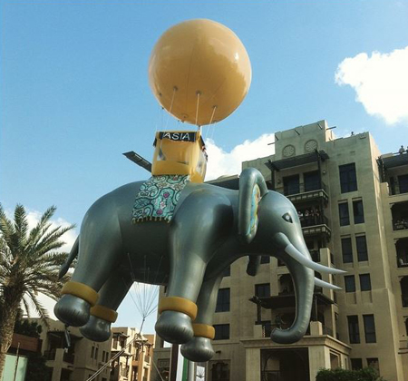 downtowndubai @ Instagram: The #Asian #Elephant floating on the #MBRBlvd celebrating #UAE44 #ParadeDowntown
