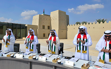 The UAE Cabinet, led by His Highness Sheikh Mohammed bin Rashid Al Maktoum, Vice-President and Prime Minister of the UAE and Ruler of Dubai, offers prayers for fallen Emirati servicemen at Qasr Al Muwaiji in Al Ain on Sunday. The Cabinet also issued a statement on Martyrs’ Day. (Wam)