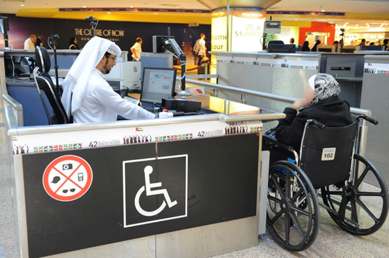 A passport control counter for disabled people at Dubai Airports. (Supplied)