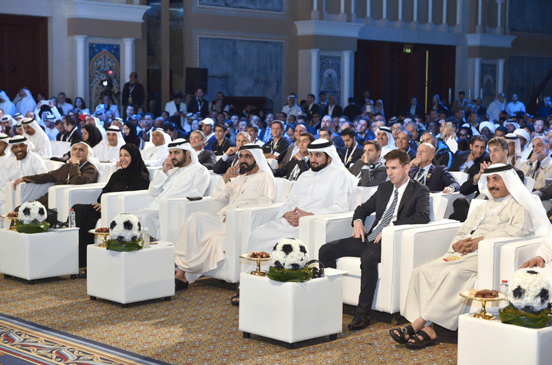 Sheikh Mohammed bin Rashid Al Maktoum attends the 10th Dubai International Sports Conference in Jumeirah City Resort on Sunday. (Wam)
