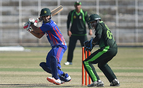 Former Pakistan Test captain Salman Butt (left) plays a shot during a domestic one-day match in Hyderabad on January 10, 2016. (AFP)