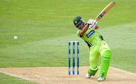 Umar Akmal of Pakistan bats during the One Day International match between New Zealand and Pakistan at Westpac Stadium on January 31, 2015 in Wellington, New Zealand. (Getty)