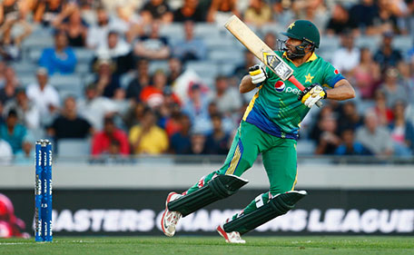 Shahid Afridi of Pakistan bats during the first T20 match at Eden Park on January 15, 2016 in Auckland, New Zealand. (Getty Images)