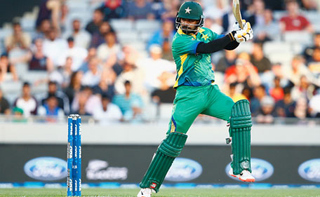 Mohammad Hafeez of Pakistan bats during the first T20 match at Eden Park on January 15, 2016 in Auckland, New Zealand. (Getty Images)