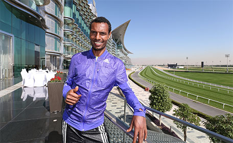 2015 Standard Chartered Dubai Marathon winner Lemy Berhanu relaxes at the Meydan race course in Dubai. (Supplied)
