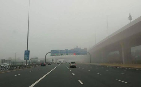 Sheikh Zayed Road enveloped in fog yesterday morning. (Pic: Said Sadiq)