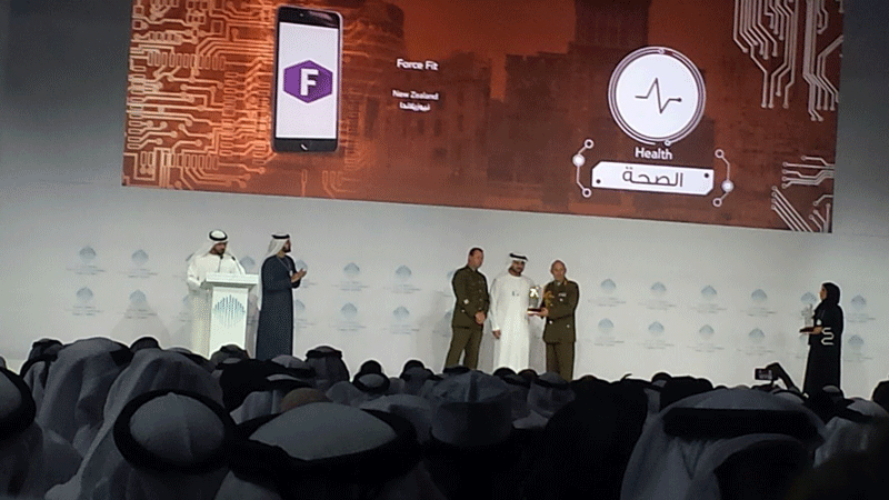 His Highness Sheikh Mohammed bin Rashid Al Maktoum and Sheikh Maktoum bin Mohammed bin Rashid Al Maktoum at the presentation of awards to winners of Edge of Government Innovation Award and the M-Government Service Awards in Dubai on Wednesday.