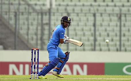 Indian cricketer Anmolpreet Singh plays a shot during the Under-19 World Cup cricket final between India and West Indies at the Sher-e-Bangla National Cricket Stadium in Dhaka on February 14, 2015. (AFP)