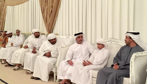 Lt. General Sheikh Saif bin Zayed Al Nahyan and Sheikh Abdullah bin Zayed Al Nahyan offer condolences to the family of martyr Abdullah Juma Al Shamsi (Wam)