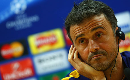 Luis Enrique manager of Barcelona looks on during a FC Barcelona press conference ahead of their UEFA Champions League round of 16 first leg match against Arsenal at the Emirates Stadium on February 22, 2016 in London, United Kingdom. (Getty Images)