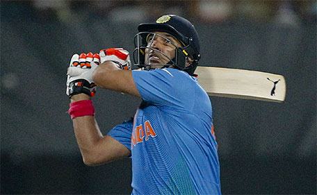 India's Yuvraj Singh bats during the ICC World Twenty20 2016 cricket match against Pakistan at Eden Gardens in Kolkata, India, Saturday, March 19, 2016. (AP)