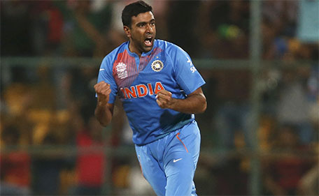 India's Ravichandran Ashwin celebrates taking the wicket of Bangladesh's Mohammad Mithun.(Reuters)
