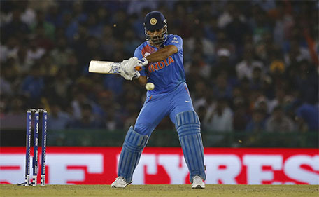 India's captain Mahendra Singh Dhoni plays a shot. (Reuters)