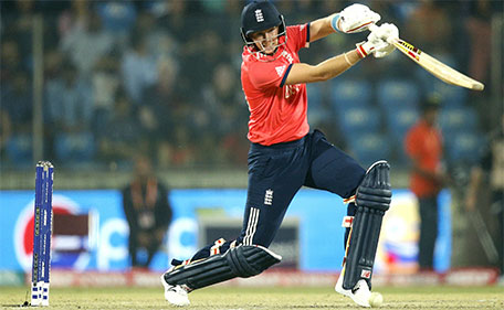 England's Joe Root bats during their ICC World Twenty20 2016 Cricket World Cup semifinal match against New Zealand at the Feroz Shah Kotla cricket stadium in New Delhi, India, Wednesday, March 30, 2016. (AP)