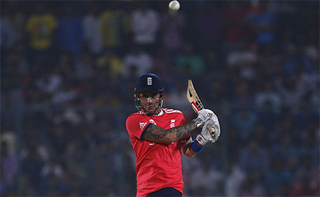 England's Alex Hales plays a shot. (Reuters)