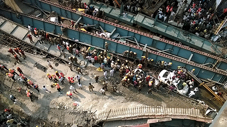 A general view of the collapsed flyover in Kolkata, India, March 31, 2016. REUTERS