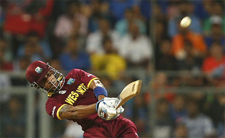 West Indies Lendl Simmons plays a shot. (Reuters)